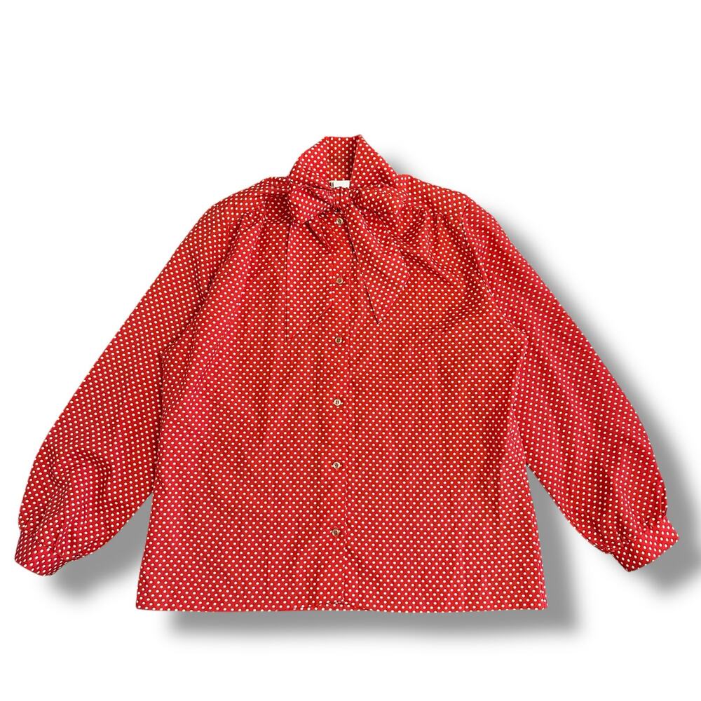 Vintage Sears Fashion Place Red Polka Dot Blouse Women’s 38 M Bow 70s 80s‎